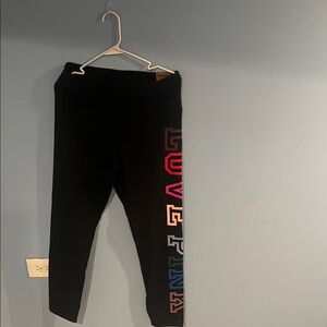 PINK Victoria's Secret Black Leggings with Multicolor Lettering